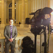 Capital Semester student Michael Sorge stands in the U.S. Capitol building on the eve of the State of the Union address. Sorge attended with his NY1 News colleagues and assisted with coverage.