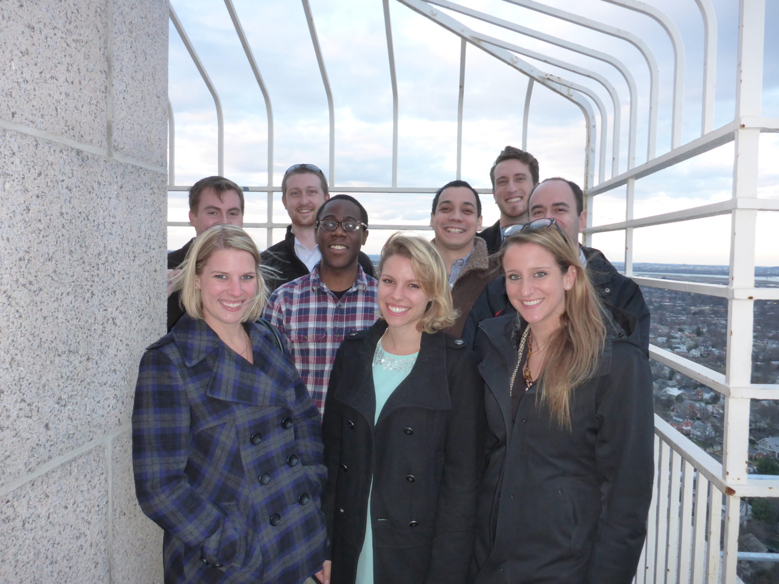 The 2016 TFAS Public Policy Fellows pause for a photo at the top of the observation tower at the George Washington Masonic National Memorial during their 2016 winter retreat.