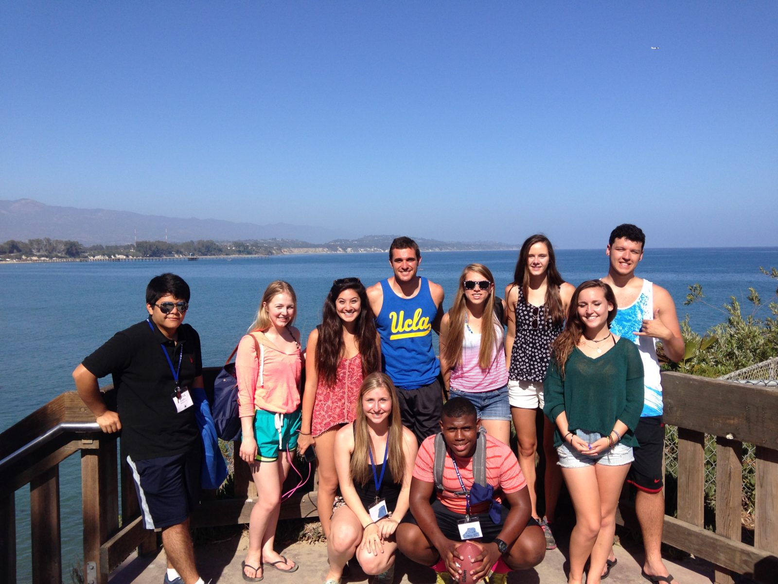 FTE students pause for a photo overlooking the ocean at University of Santa Barbara, where they were attending a conference.