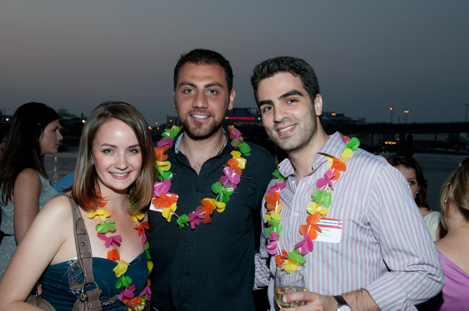 (l.-r.) TFAS Communications Coordinator Kerri DiNarda (J 06), Roy Abdo (I 06, CSS 07)and Bruno Atieh (I 07, CSF 07) take in the sights during the alumni boat cruise. 