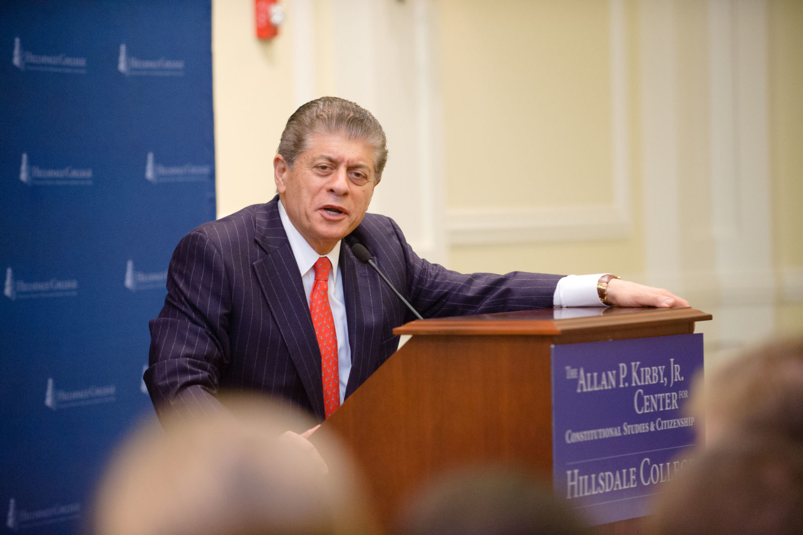 Judge Andrew Napolitano delivers the second address in the Young Leaders for Freedom lecture series to a standing room only crowd of Capitol Hill interns. 