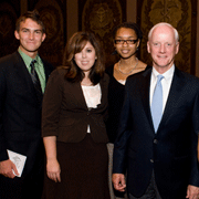 (r.) Frank Keating, former governor of Oklahoma, with students from Oklahoma at graduation.