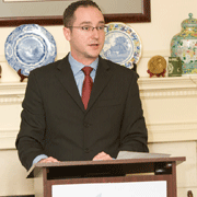2008 Fellow Davor Kunc (A 02, I 04, E 05) accepted the 2009 Kevin Burket Alumni Service award at the reception.