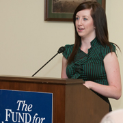 Heather Caygle delivers remarks during the CSS commencement ceremony.