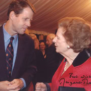 TFAS President Roger Ream with Lady Thatcher during an event at the Parliament in London. Thatcher was a generous supporter of TFAS programs, providing funding for our AIPES program in Prague.