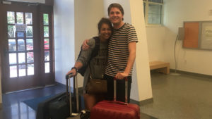 Tia and Boudewijn with their suitcases on the last day of their TFAS program
